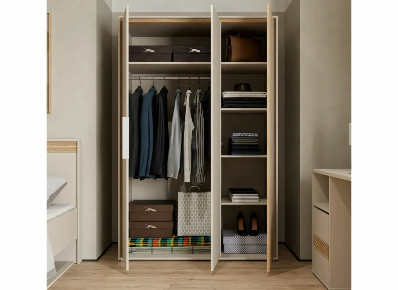 Draaideurkast|Draaideurkast|Kleerkast Wexlin 126x60x194cm - decor - sand & mauvella oak