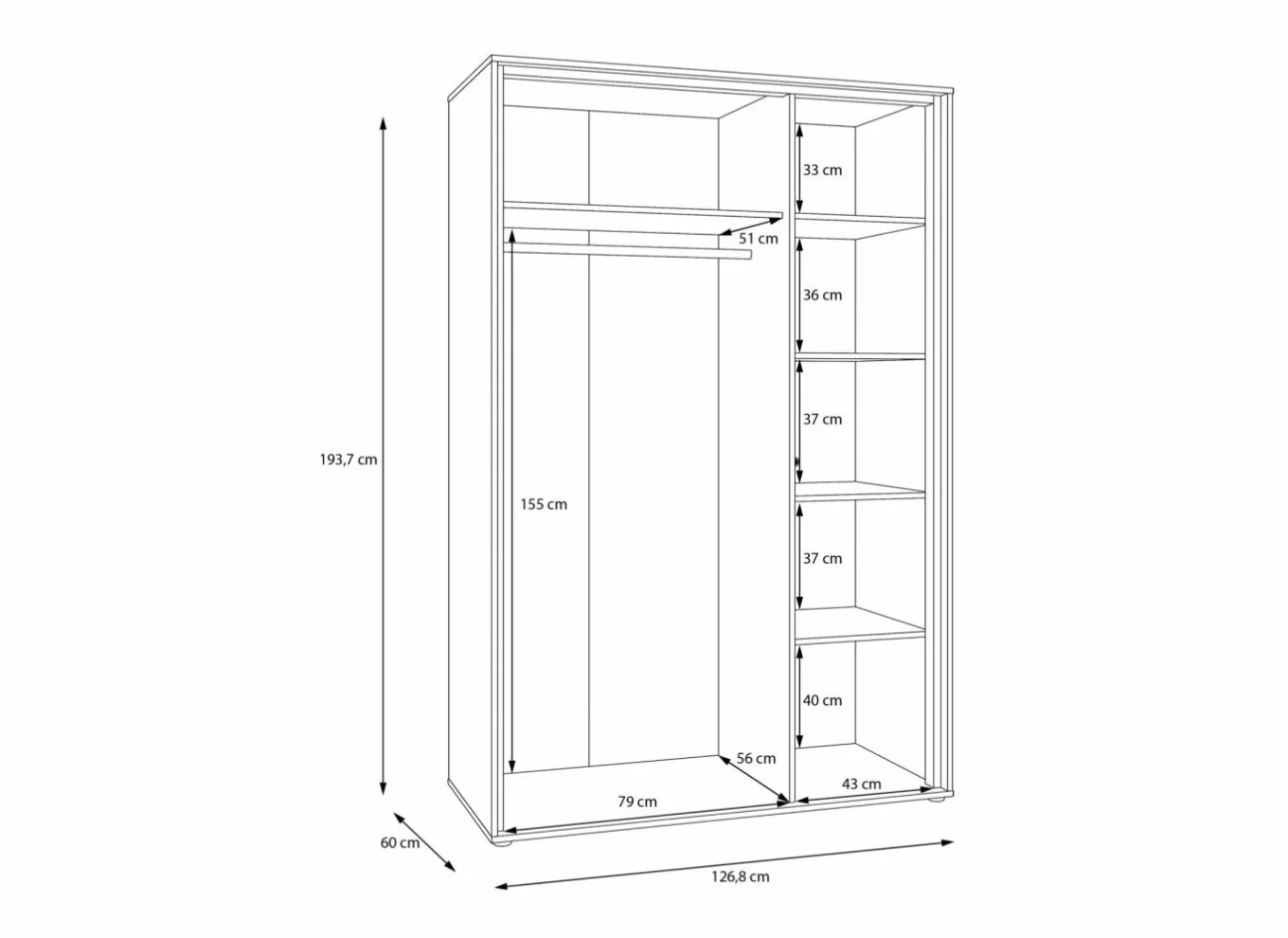 Draaideurkast|Draaideurkast|Kleerkast Wexlin 126x60x194cm - decor - sand & mauvella oak