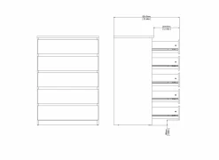 Ladekast Naia 77x50x112cm - melamine - wit hoogglans- Commode|Commode