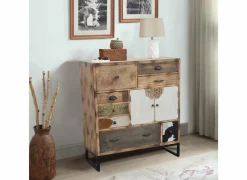 Bijzetkasten|Bijzetkasten|Ladekast Raffles 90x40x100cm - mango massief  - bruin & multikleur