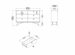 Commode|Commode|Ladekast Ry 151x41x95cm - decor - mat zwart/okkernoot