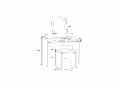 Make-up tafel Dolce met spiegel 100x42x132cm - decor - mud oak & black oak- Make-Up Tafels