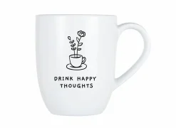 Cosy & Trendy Mok Cosy Drink happy thoughts 53cl - porselein - wit- Koffietassen|Koffietassen
