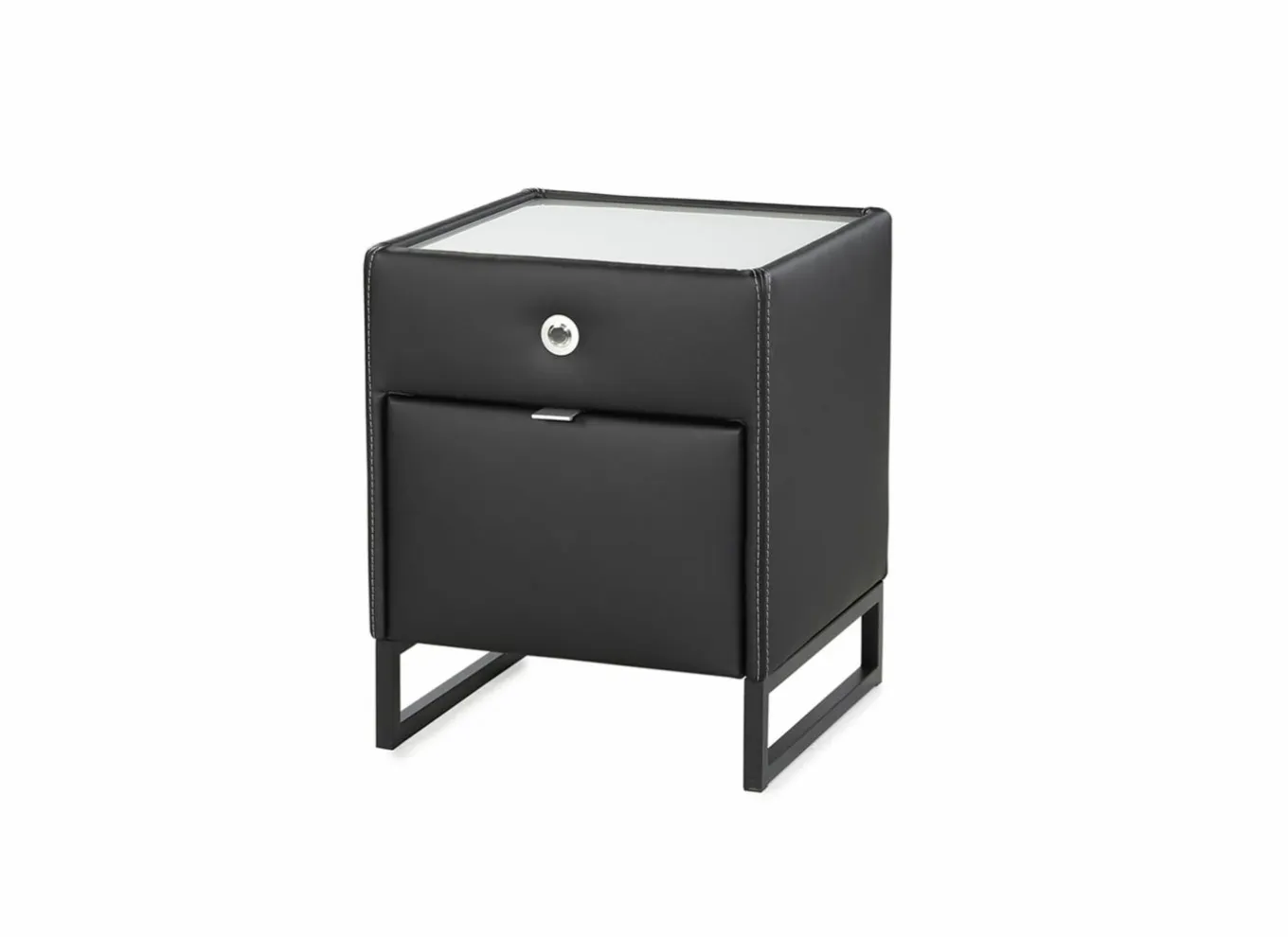 Nachtkastje|Nachtkastje Linea 44,5x44,5x43cm - lederlook - zwart