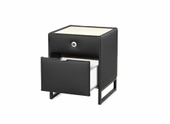 Nachtkastje|Nachtkastje Linea 44,5x44,5x43cm - lederlook - zwart