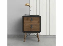 Nachttafels|Nachtkastje|Nachtkastje Ry 44x41x60cm - decor - matzwart & okkernoot