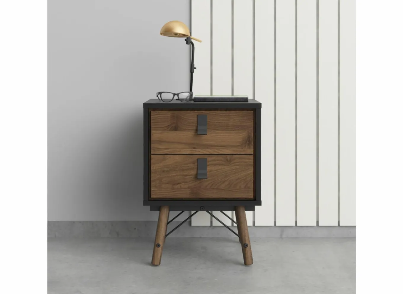 Nachttafels|Nachtkastje|Nachtkastje Ry 44x41x60cm - decor - matzwart & okkernoot