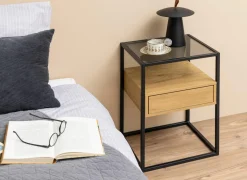 Nachtkastje 40x35x60cm - decor - eik & zwart- Nachttafels
