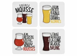 Onderzetters voor glazen 9,5x9,5cm - hout - multicolor - set van 4- Glasonderzetters