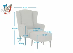 Relaxzetels|Fauteuils|Oorfauteuil en poef Canto 76x80x107cm - stof - taupe