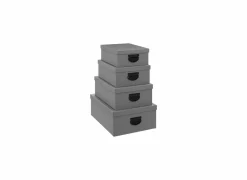 Opbergbox met jute effect - karton - grijs set van 4- Opbergboxen|Opbergboxen