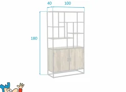 Opbergrek Lucho 100x40x180cm - mango massief - naturel & zwart- Rekken|Boekenkast