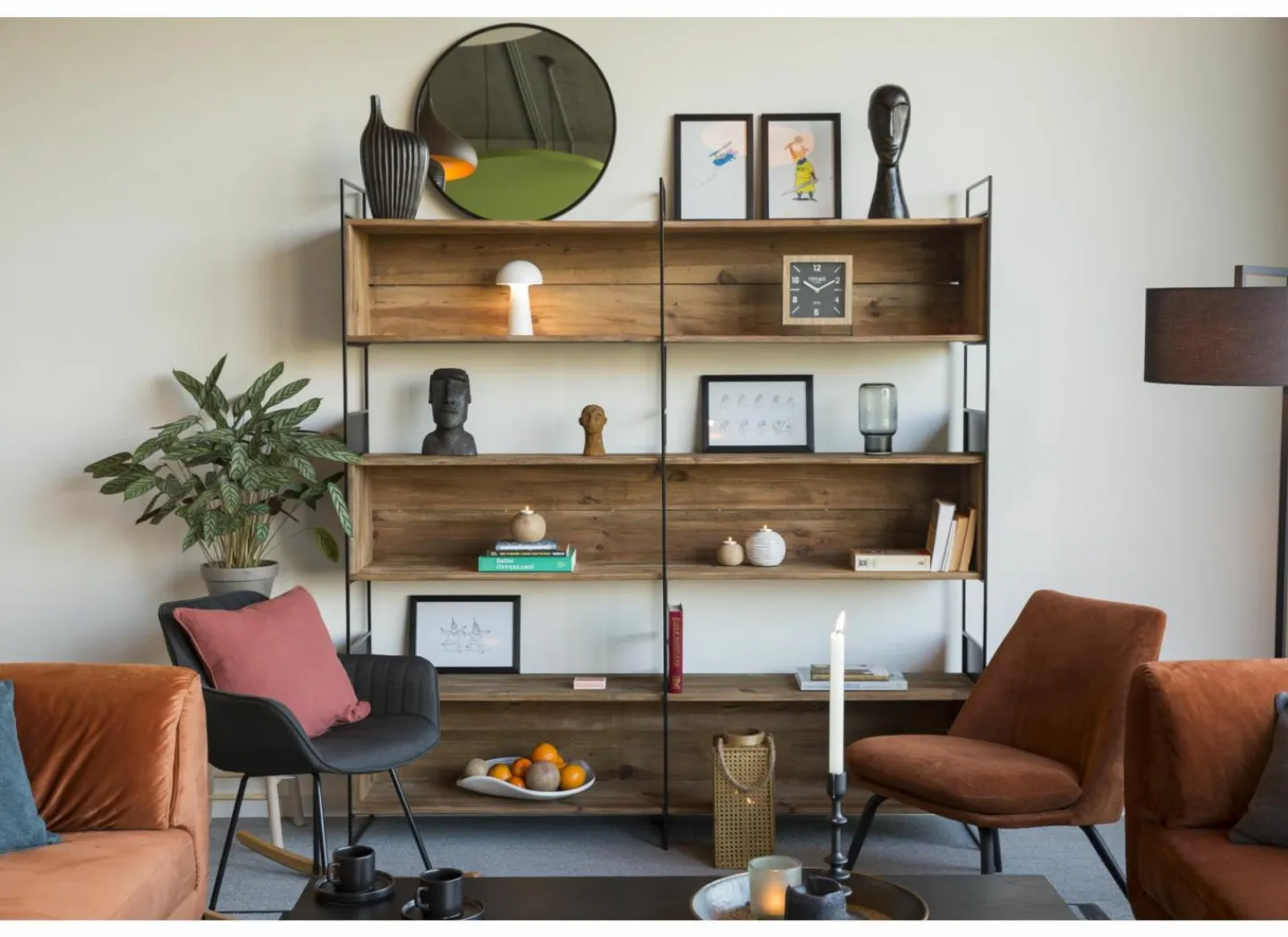 Opbergrek Opium 180,5x35x190cm - gerecycleerd den massief - naturel & zwart- Rekken|Rekken