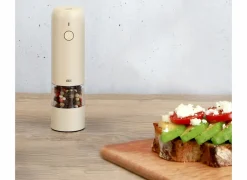 Peper en zoutmolen H14cm - RVS - cream elektrisch & oplaadbaar- Peper & Zout