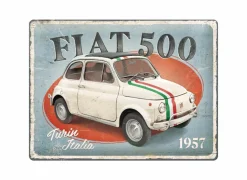 Plakkaat Fiat 500 Turin Italia 40x30cm - metaal - meerkleurig- Andere Wanddecoratie