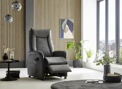 Relaxzetel Hukla elektrisch - leder - antraciet met 2 motoren & extra lange beensteun- Relaxzetels