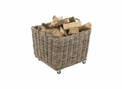 Rieten mand op wieltjes, 64x64x47cm- Opbergmanden|Herfstdecoratie