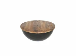 Salontafels|Salontafel Antz Ø90cm - mango massief - naturel & zwart met opbergruimte