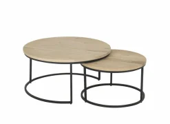 Salontafels|Salontafel Barn Ø75x38/Ø55x33cm - eik massief - naturel set van 2