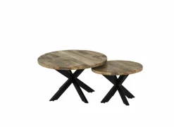 Salontafel Cenote Ø77/Ø55cm - hout massief - naturel set van 2- Salontafels