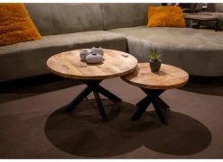 Salontafel Cenote Ø77/Ø55cm - hout massief - naturel set van 2- Salontafels