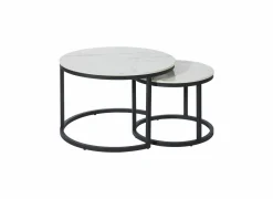 Salontafel Ø70/Ø50cm - keramiek & metaal - wit set van 2- Salontafels