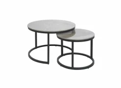 Salontafel Ø70/Ø50cm - keramiek & metaal - grijs set van 2- Salontafels