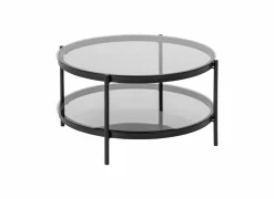 Salontafels|Salontafel Ø79cm - metaal - zwart mat & smoked glass