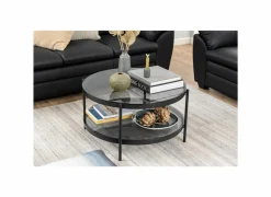 Salontafels|Salontafel Ø79cm - metaal - zwart mat & smoked glass
