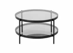 Salontafels|Salontafel Ø79cm - metaal - zwart mat & smoked glass