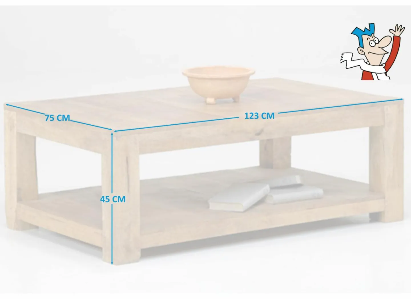 Salontafel Faust 123x75cm  - mango massief - naturel- Salontafels