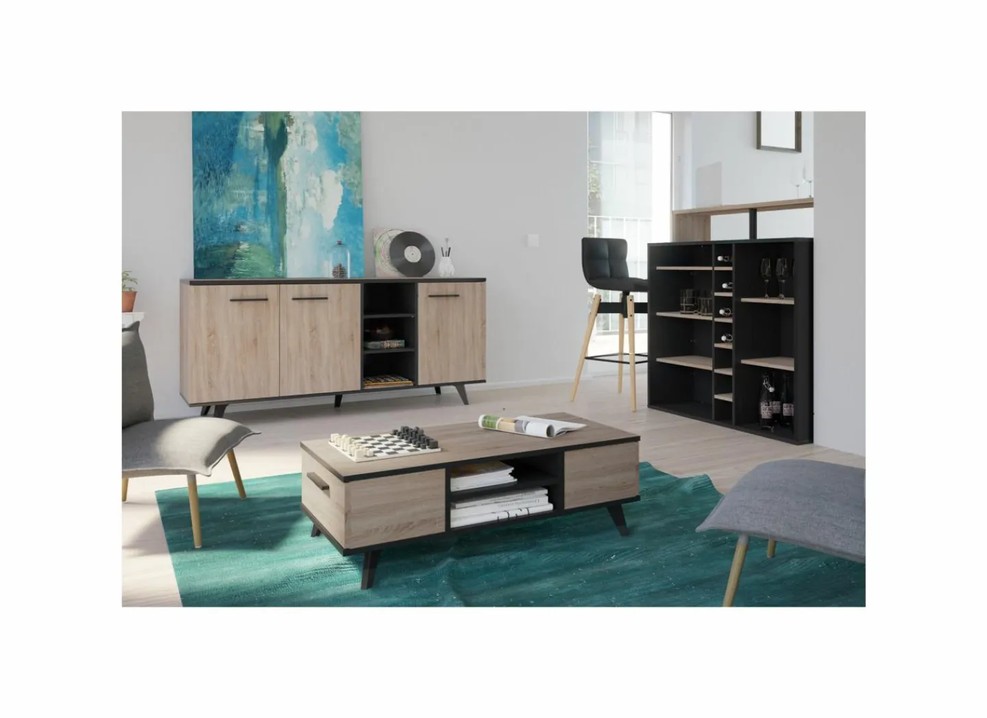 Demeyere Salontafel Wayne 106,6x35,2x50,1cm - decor - eik & zwart- Salontafels