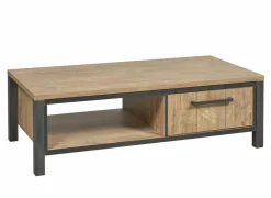 Salontafels|Salontafel 135x68cm - decor - oranje teakhout & mat zwart