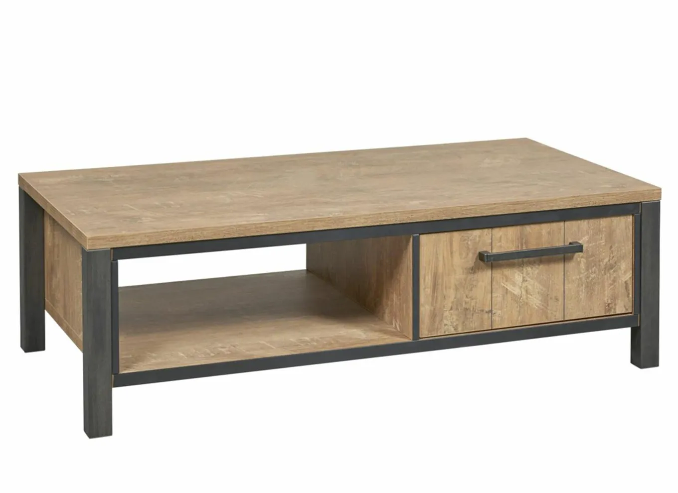 Salontafels|Salontafel 135x68cm - decor - oranje teakhout & mat zwart