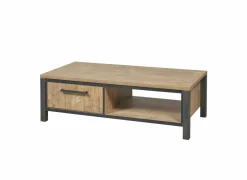 Salontafels|Salontafel 135x68cm - decor - oranje teakhout & mat zwart