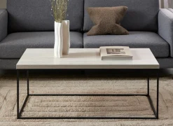 Salontafels|Salontafel 110x55x45cm - decor & staal - travertijn look & zwart