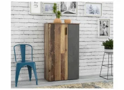 Schoenenkasten|Schoenenkast Boots 69x34x120cm - decor - old wood & donkergrijs