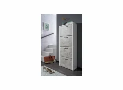 Schoenenkast Fulda 60x25x152cm - melamine - beton & wit- Schoenenkasten