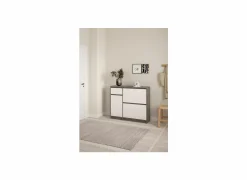 Schoenenkast Naia 109x32x93cm - decor - beton & wit hoogglans- Schoenenkasten