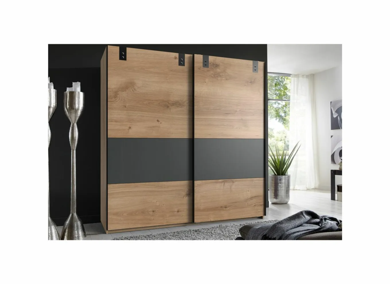 Schuifdeurkast|Schuifdeurkast|Schuifdeurkast Dublin 180cm - decor - grafiet