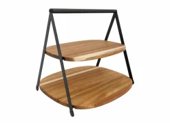 Cosy & Trendy Serveertoren 2 niveaus 28,5x25,5cm - acacia massief - zwart & bruin- Dienbladen|Serveerschalen