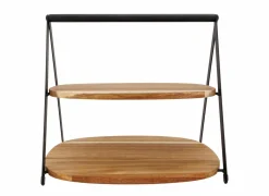 Cosy & Trendy Serveertoren 2 niveaus 28,5x25,5cm - acacia massief - zwart & bruin- Dienbladen|Serveerschalen