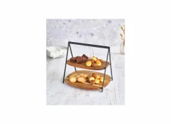 Cosy & Trendy Serveertoren 2 niveaus 28,5x25,5cm - acacia massief - zwart & bruin- Dienbladen|Serveerschalen