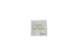 Serviette Birthday 17x17cm wit 20 stuks- Servetten|Servetten