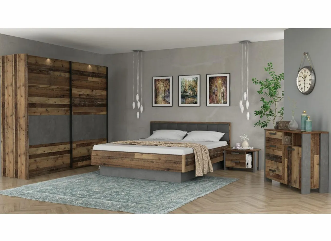 Complete Slaapkamers|Slaapkamer Clif met bed 180x200cm - kleerkast 270cm - commode 107cm en 2 nachtkastjes
