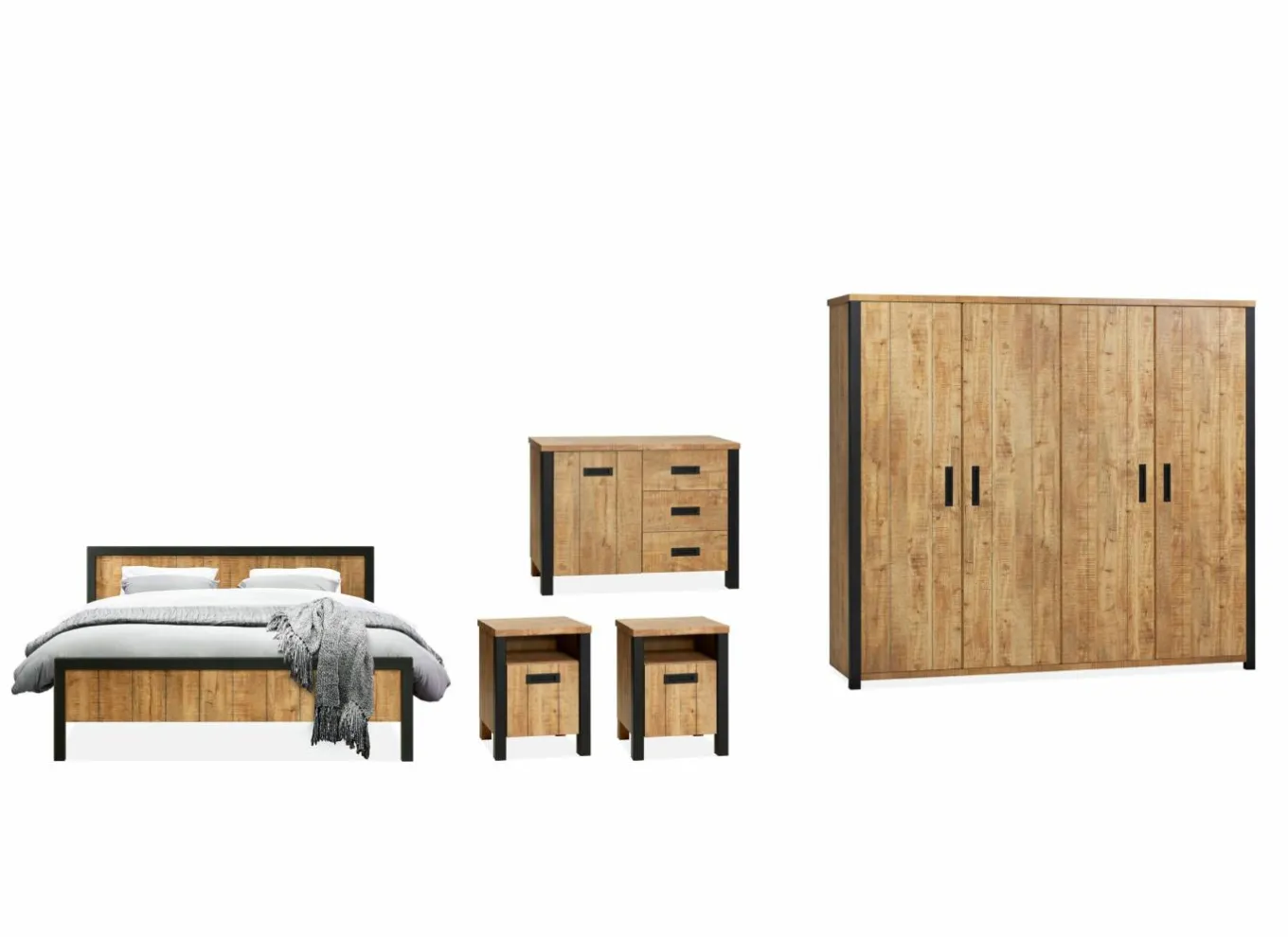 Complete Slaapkamers|Slaapkamer Fire met bed 180x200cm - kleerkast 252cm - commode 110cm en 2 nachtkastjes