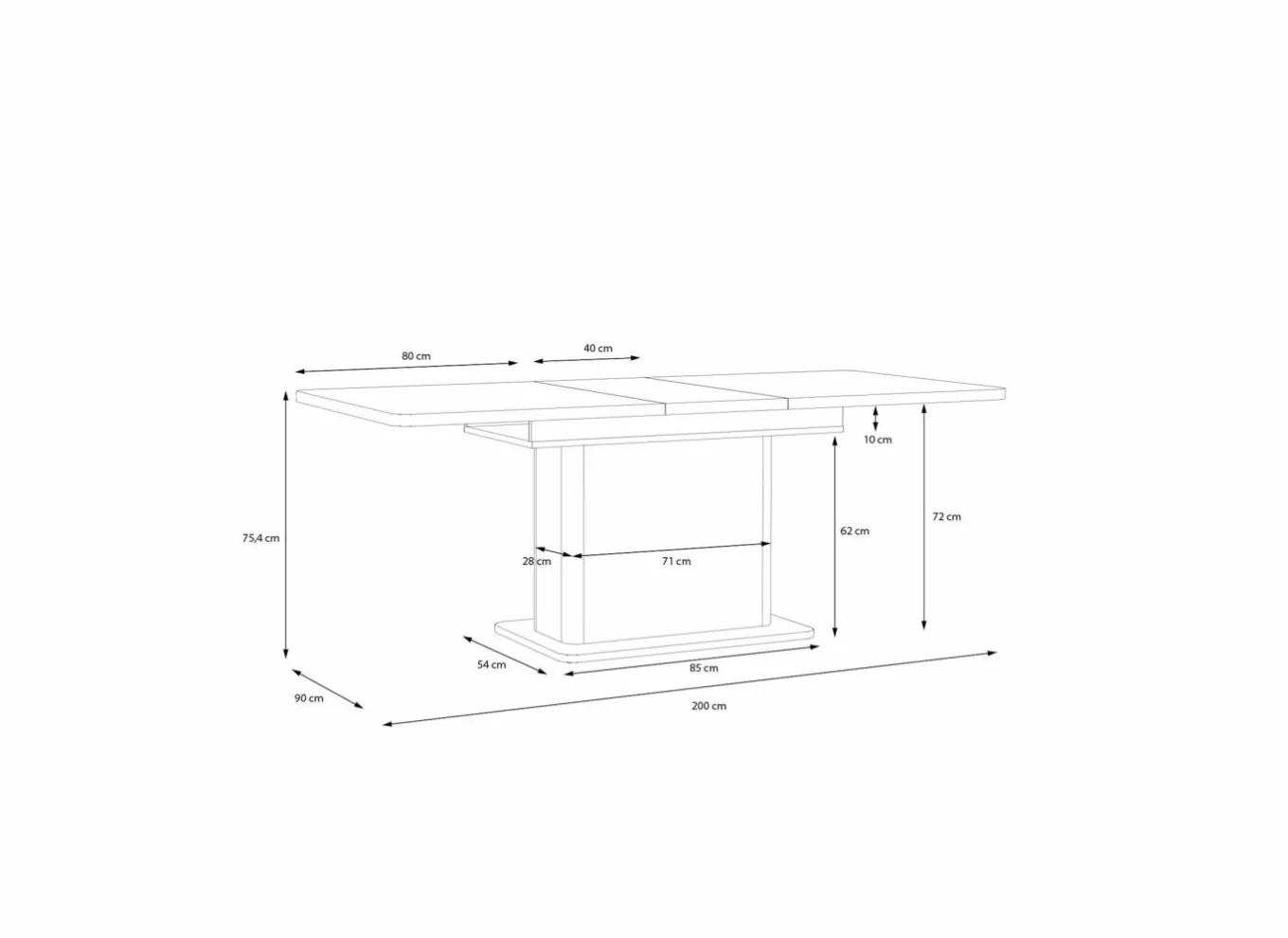 Keukentafels|Eettafels|Tafel Vodol 160/200x90cm - decor - zand & zwart