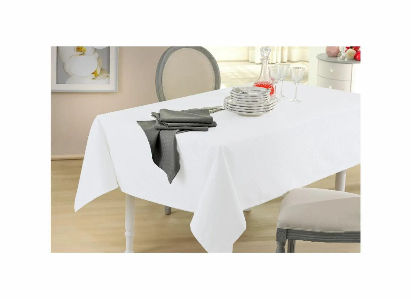 Tafellakens|Tafelkleed 200x200cm - polyester & katoen - wit