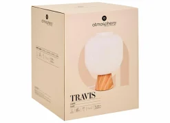 Tafellamp Travis Ø20xH25cm - glas & dennenhout - wit & naturel- Tafellampen