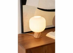 Tafellamp Travis Ø20xH25cm - glas & dennenhout - wit & naturel- Tafellampen